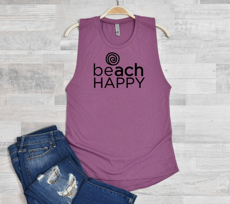 BEACH HAPPY Women/'s Festival Muscle Tank