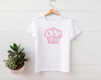 Birthday Pink Cupcake  Kids Tee, Pink, Birthday Youth T-Shirt, Happy Birthday Cupcake with Hearts