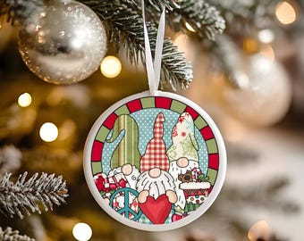 Cute Christmas Gnome with Christmas Tree Round Christmas Ornament, Christmas Ornament, Christmas Home Decor