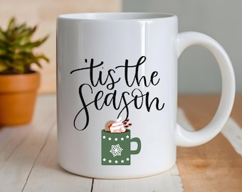 Tis the Season Christmas Cocoa Coffee Mug, 11 Ounce Cup