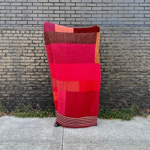 Modern Improv Patchwork Throw Quilt- Red Themed