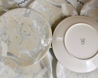 Set of 9 Ceramic Plates by LongChamp, Marble Pattern