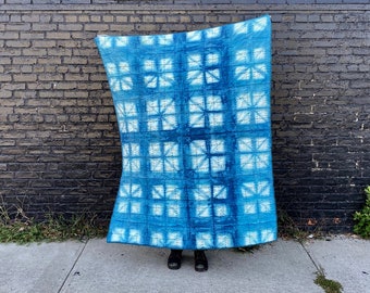 Handmade Shibori Dyed Cotton and Silk Throw Quilt