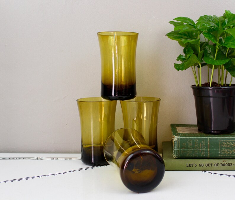 Large Olive Green Drinking Glasses Set of 4 Etsy