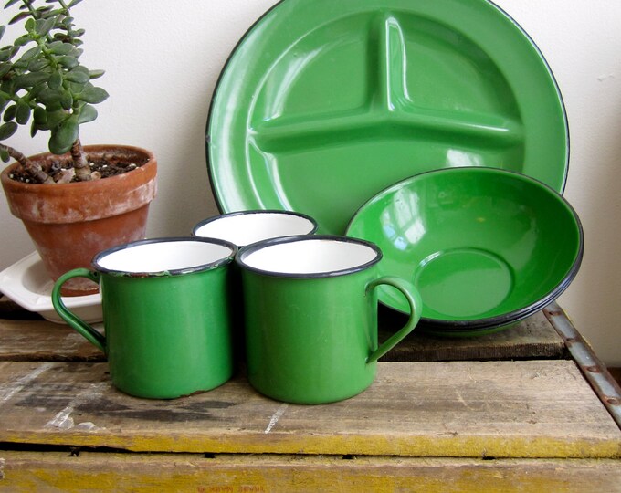 Green Enamel Camping Set Etsy