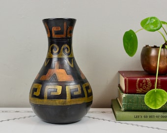 Tribal Patterned Black Terra Cotta Vase