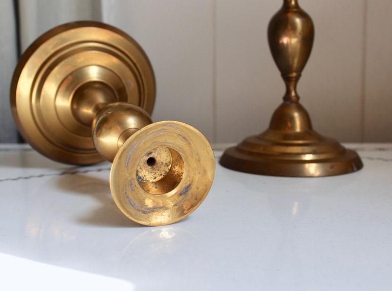 Pair of Large Round Brass Candlesticks