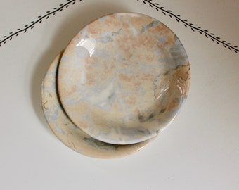 Pair of Marble Patterned Ceramic Soup Bowls by LongChamp France