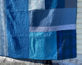 Modern Improv Patchwork Quilt-Blue Themed- Queen Size