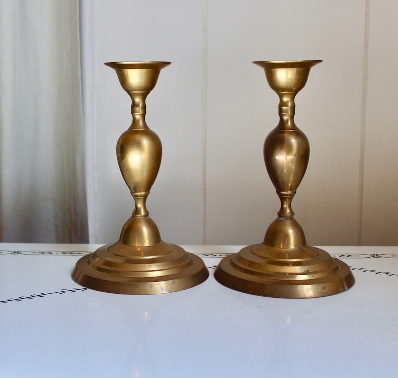 Pair of Large Round Brass Candlesticks