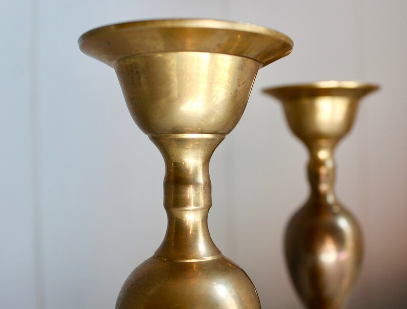 Pair of Large Round Brass Candlesticks