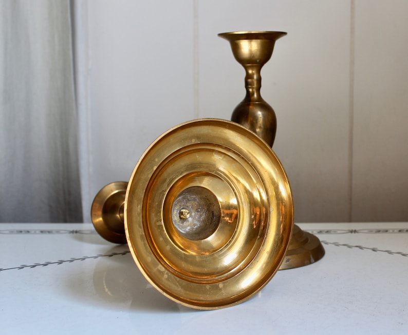 Pair of Large Round Brass Candlesticks
