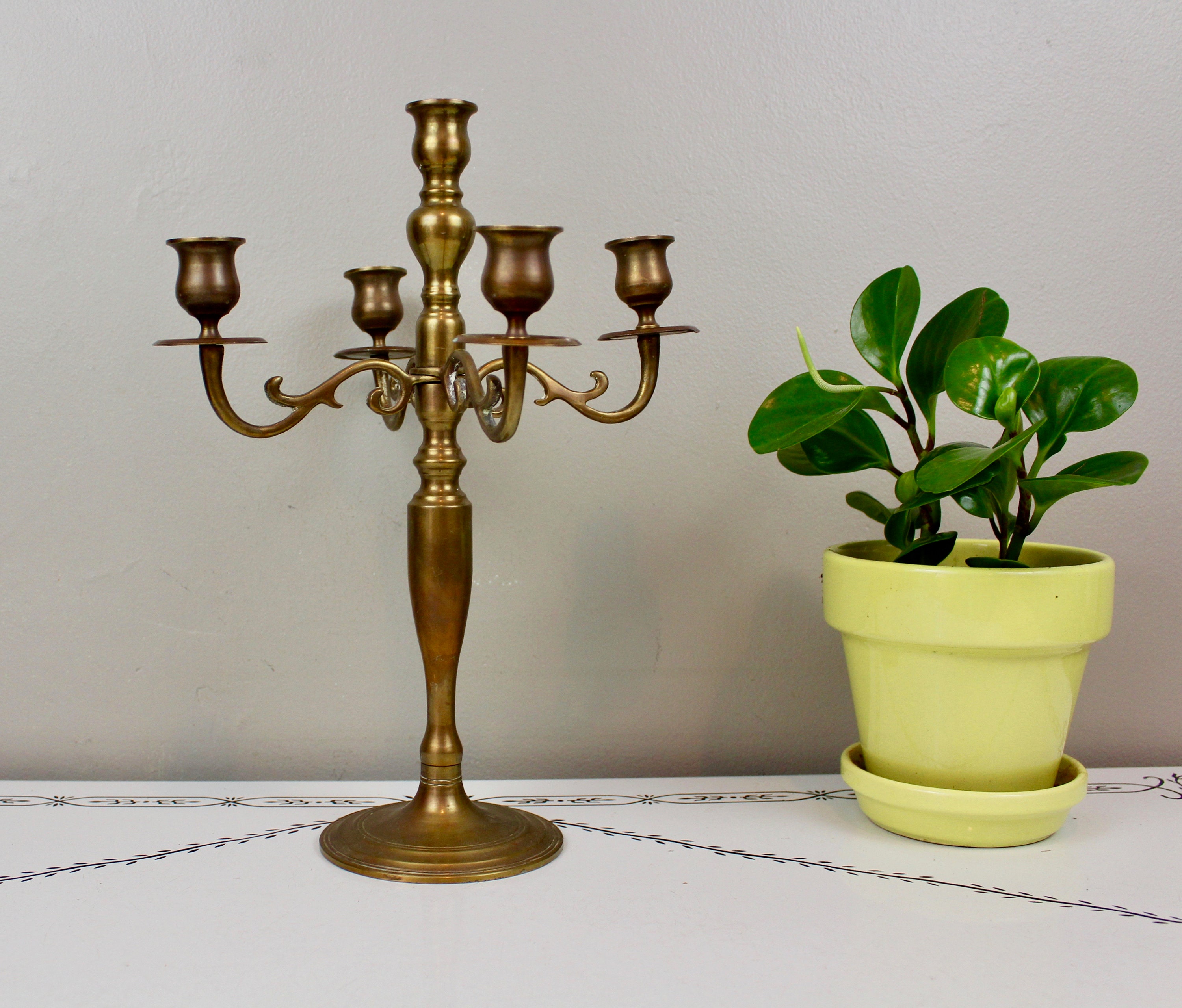 Large Brass Candelabra 5 Candles Etsy