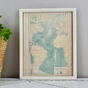 Gerahmte Vintage deutsche Karte des Atlantischen Ozeans