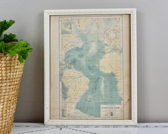 Framed Vintage German Map of The Atlantic Ocean