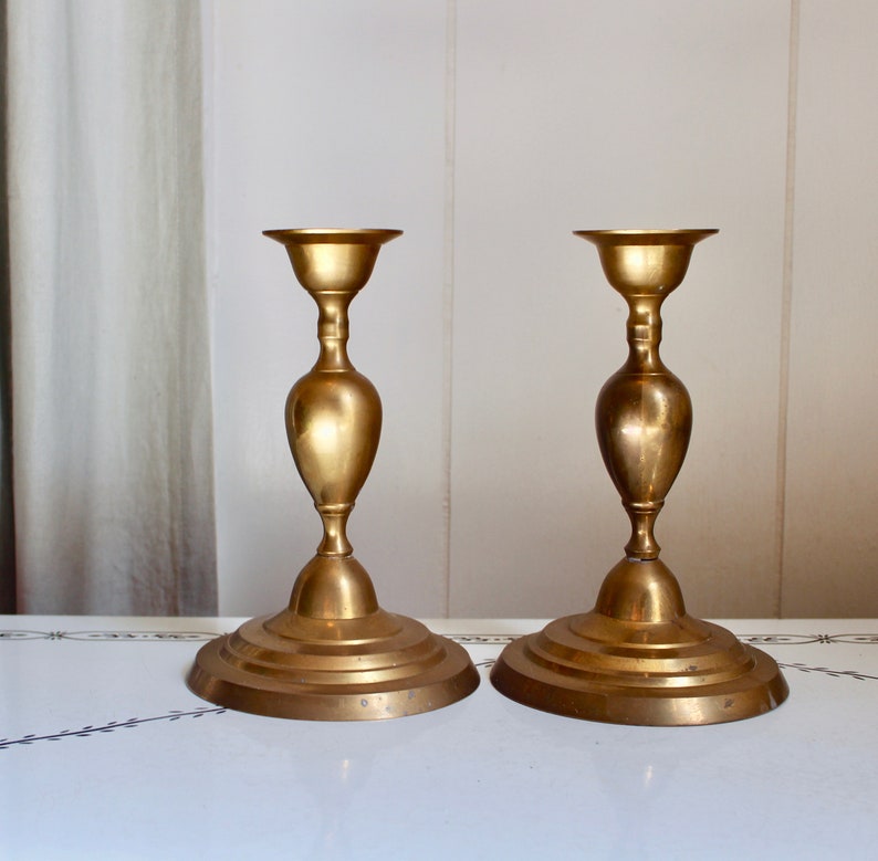 Pair of Large Round Brass Candlesticks