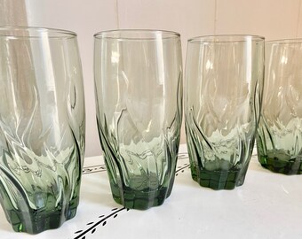 Set of 4 Tumbler Glasses in Central Park Ivy Green By Anchor Hocking