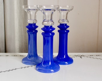 Trio of Blown Glass Candlesticks