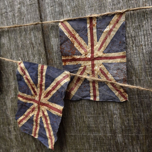 Union Jack Bunting, Hand Painted Flag, Primitive British Flag Bunting, Gift For Her, United Kingdom Genealogy Gift, Gift For Him, UK Flag