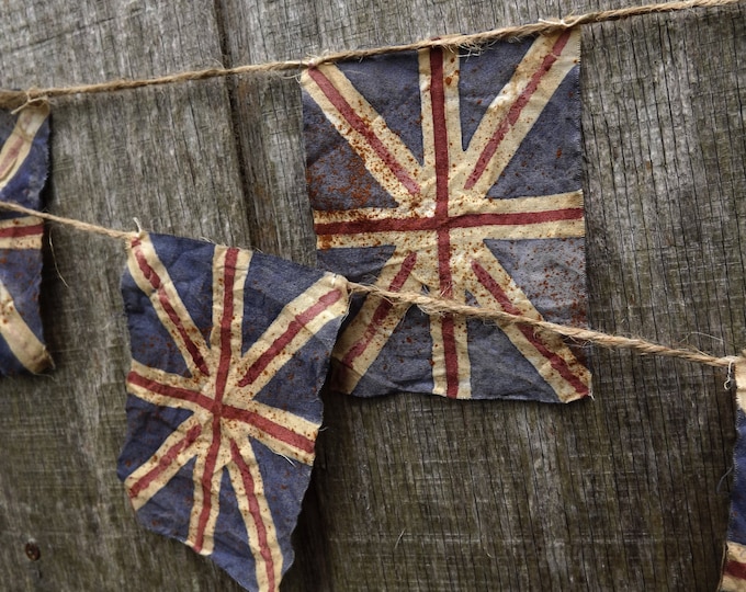 Hand Painted Union Jack Bunting: Primitive British Flag Decor