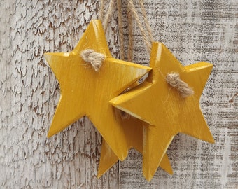 Reclaimed Wood Painted STAR Ornament, set of 3