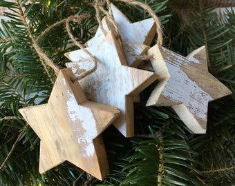 Chippy Stars, Star Ornaments set of 5, Rustic Recycled Wood Stars