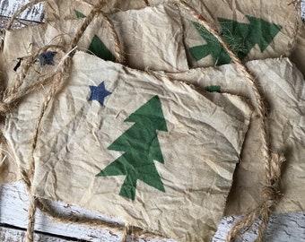 Hand Painted Historical Early Maine Flag Bunting, Original Maine Tree and Star Flag