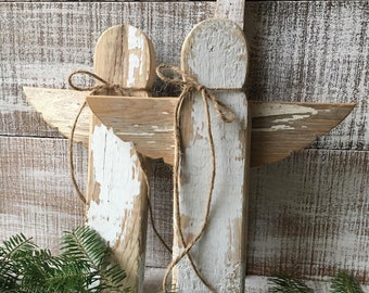 Rustic Angel Christmas Tree Topper, Wood Angel
