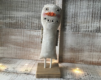 Stand Up Soft Sculptured Primitive FolkArt Style Snowman