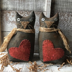 Primitive Cat Shelf Sitter, Folk Art Cat, Farmhouse Cat, Black Cat, Cat Lover Gift, Valentine Kitty