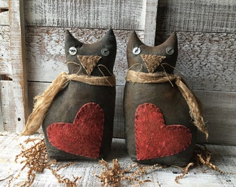 Primitive Cat Shelf Sitter, Folk Art Cat, Farmhouse Cat, Black Cat, Cat Lover Gift, Valentine Kitty