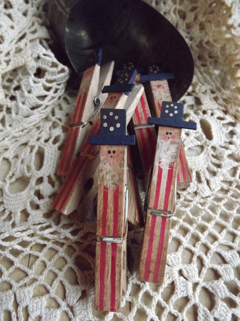 Patriotic Primitive Uncle Sam Clothespin Americana Decor imagem 3