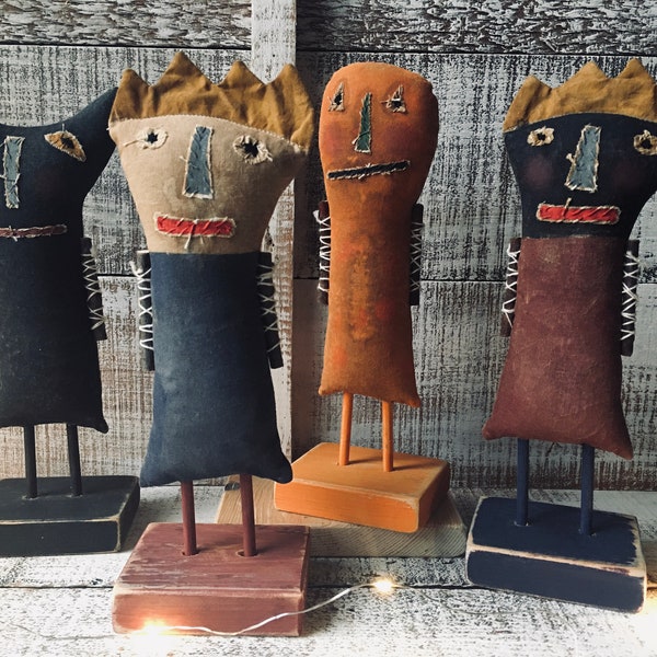 Stand Up Soft Sculptured Primitive FolkArt Style Collectible Dolls