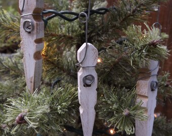 Icicle Christmas Ornament, Primitive Icicle Holiday Decor, Set of 6