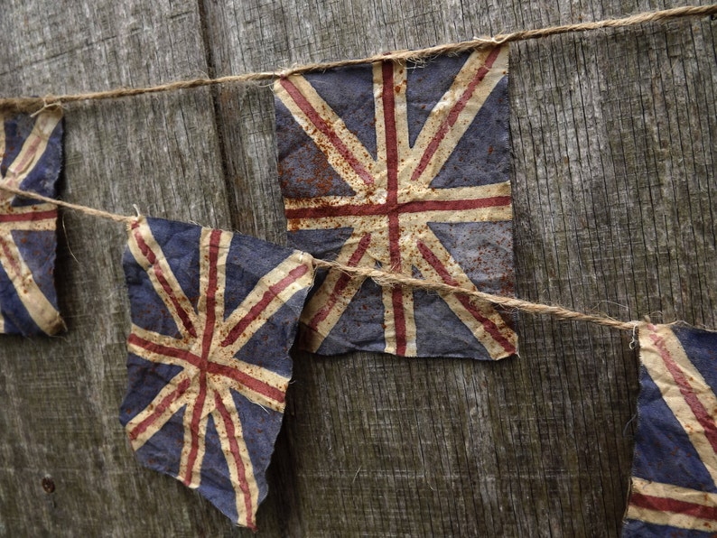 Union Jack Bunting, Hand Painted Flag, Primitive British Flag Bunting, Gift For Her, United Kingdom Genealogy Gift, Gift For Him, UK Flag 