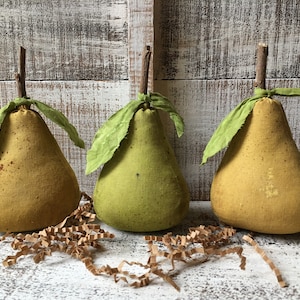 Primitive Fabric Pear: Rustic Bowl Filler with Real Stick Stem