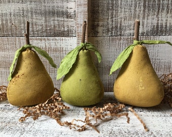 Primitive Fabric Pear: Rustic Bowl Filler with Real Stick Stem