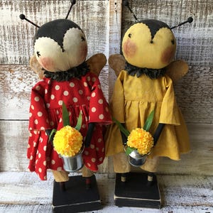 Bumble Bee Art Doll, or Lady Bug Art Doll, Standing Handmade Art Dolls