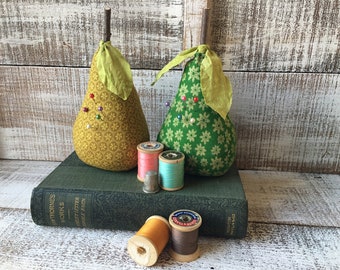 Fabric Weighted Pear Pin Cushion, Multi Use Soft Sculptured Pear, Pear Sewing Notion