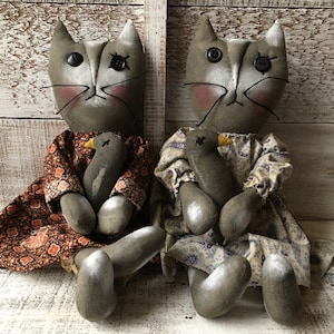 Primitive Cat Rag Doll, Black and White Cat Raggedy Doll, Collectible Rag Doll