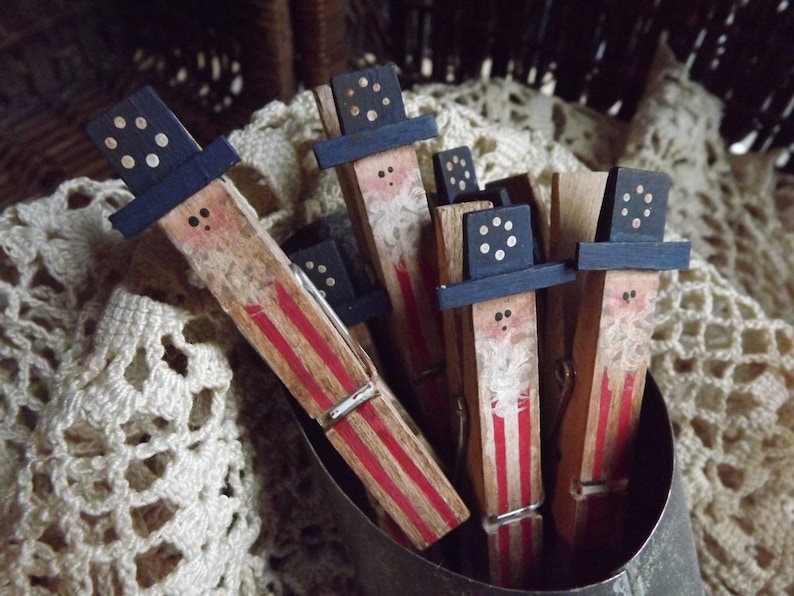 Patriotic Primitive Uncle Sam Clothespin Americana Decor imagem 2