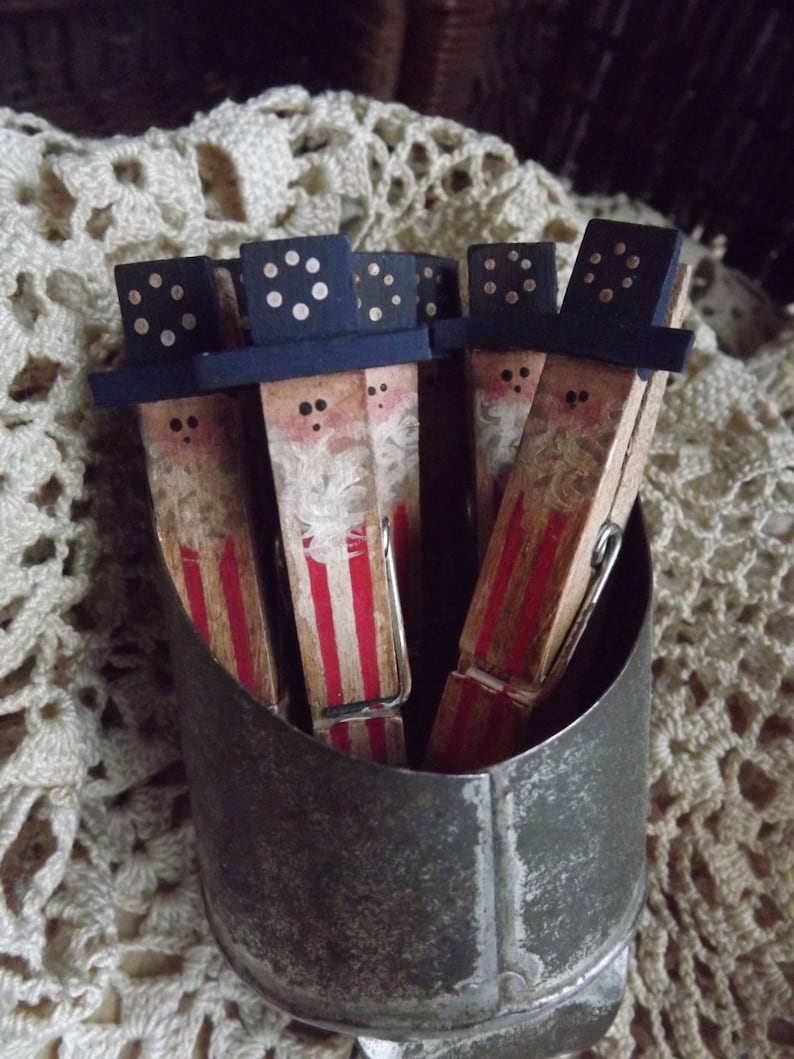Patriotic Primitive Uncle Sam Clothespin Americana Decor image 5