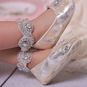 Gold Crystal Baby Shoes image 1