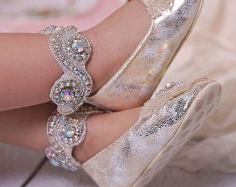 Gold Crystal Baby Shoes