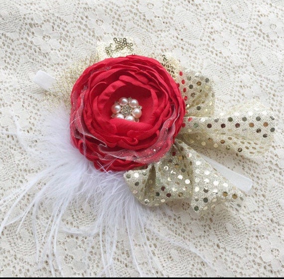 Christmas Flower Headband | red Headband | gold He