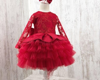 Dainty Red Baby Dress| Tulle and Lace Dress