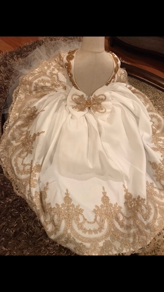 white and gold princess dress