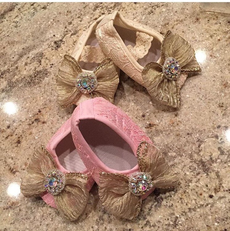 Pink Lace Shoes Pink Bow Shoes Ivory Bow Shoes Pink Crystal Shoes Ivory Crystal Shoes Ivory Lace Shoes Baby Shoes Infant Shoes
