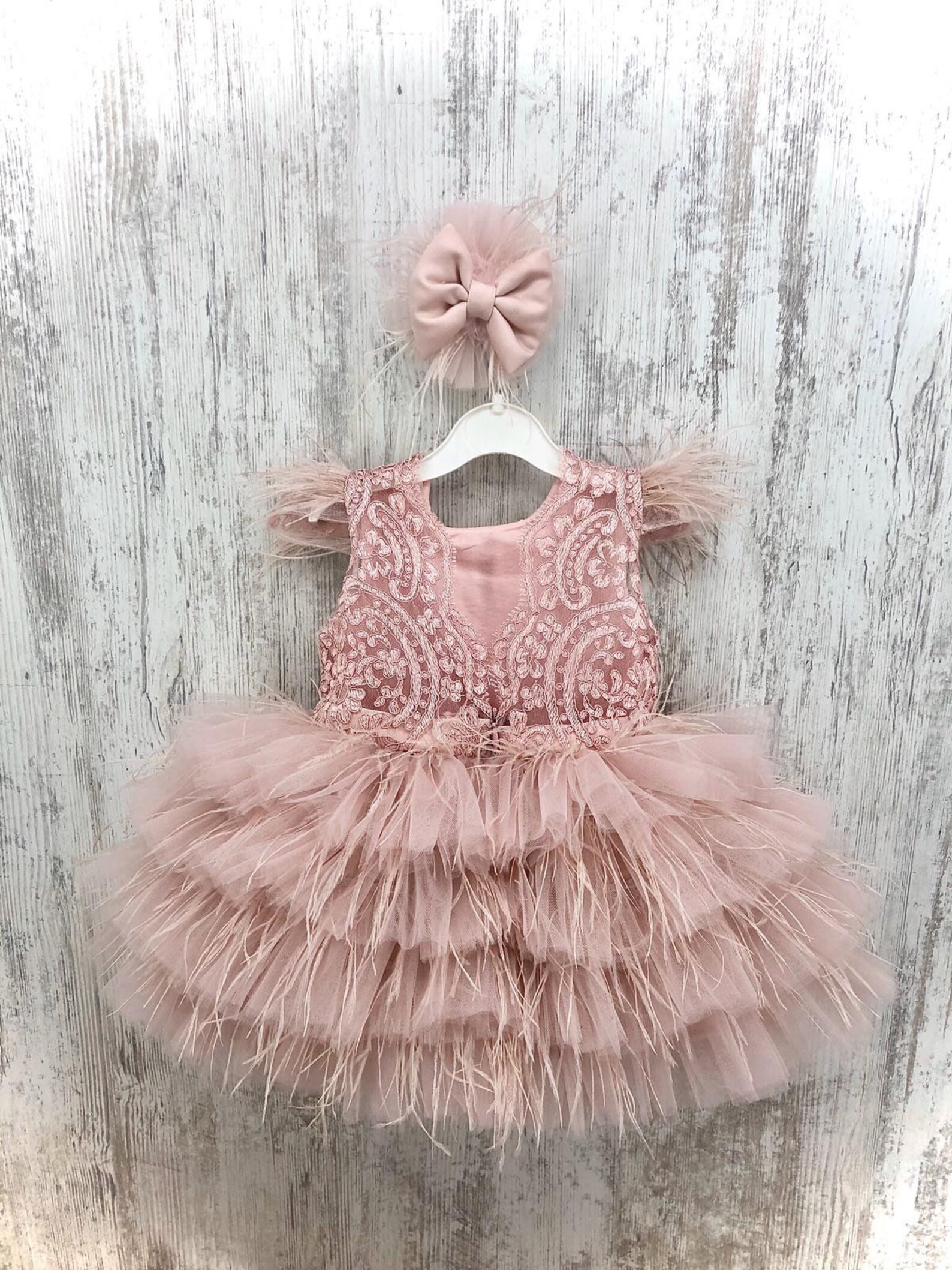 Feathered Grace – Baby Girl Dress Set