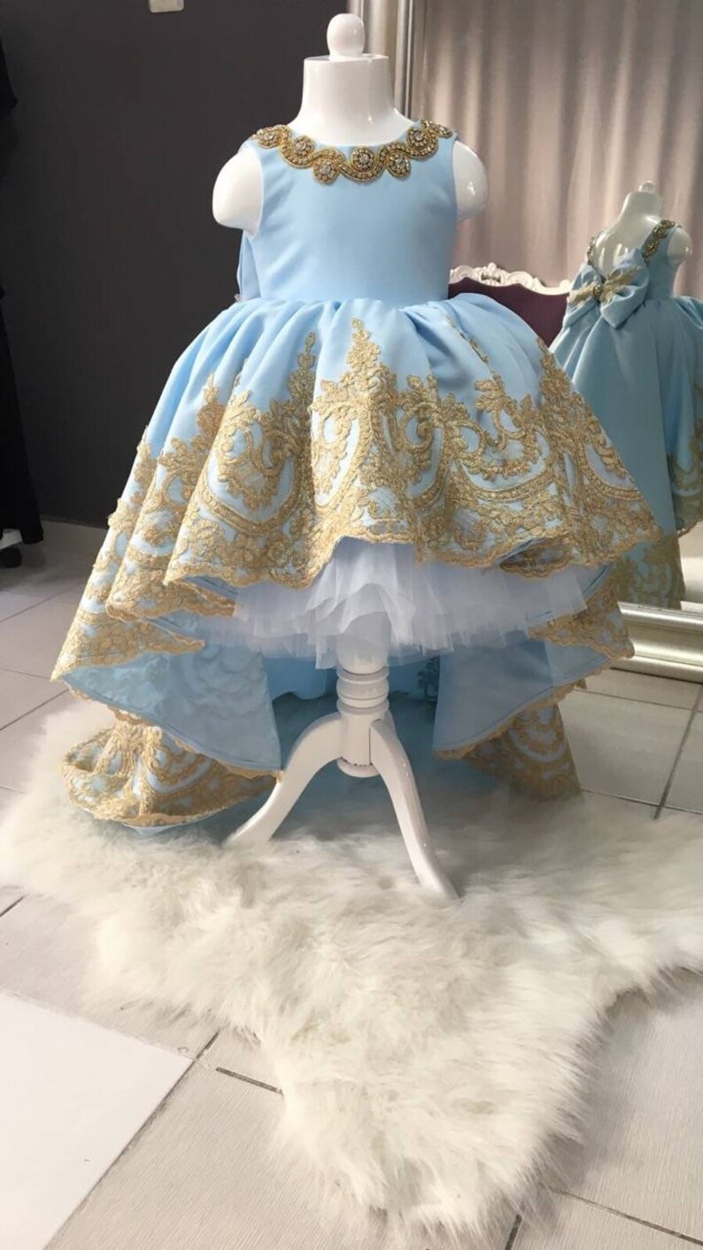 Baby Blue and Gold Lace Pageant Dress Etsy